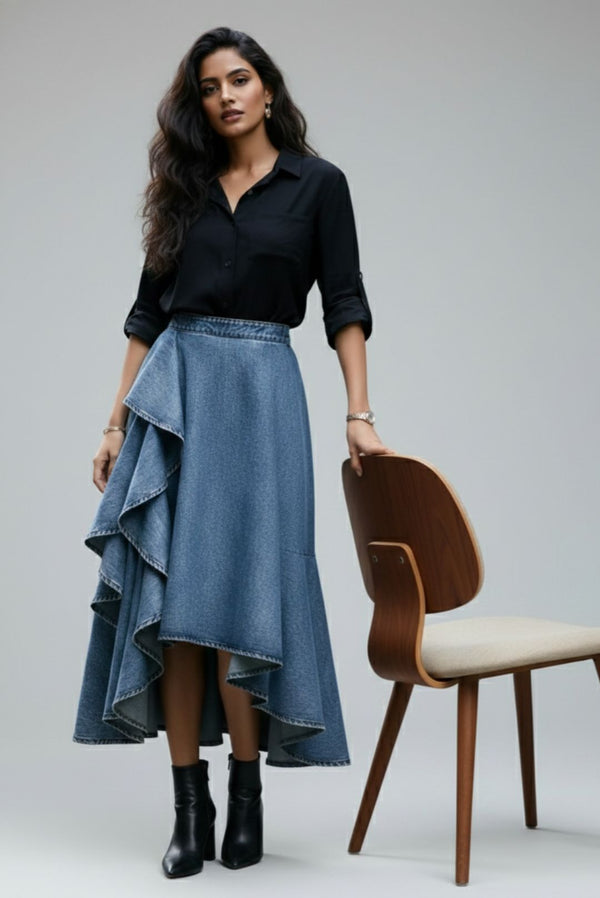 Denim flared skirt