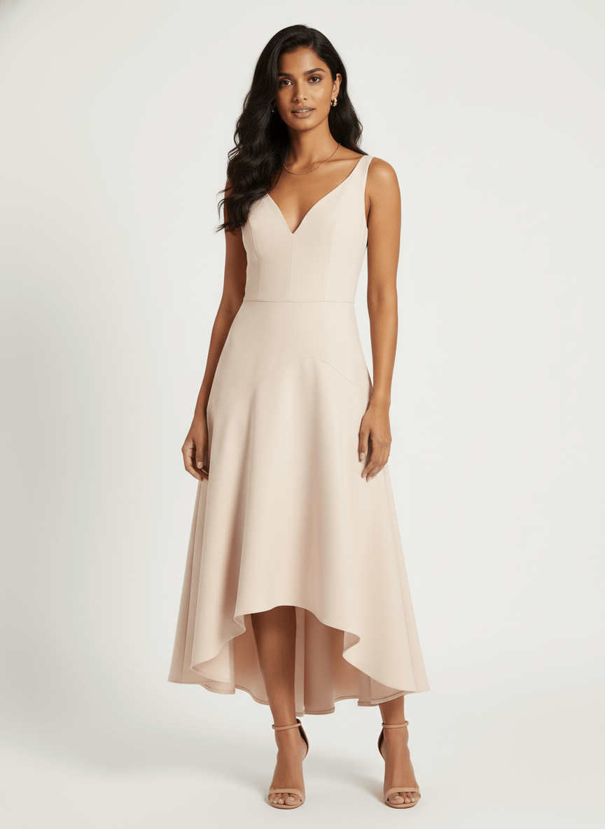 High-Low V-Neck Midi Dress