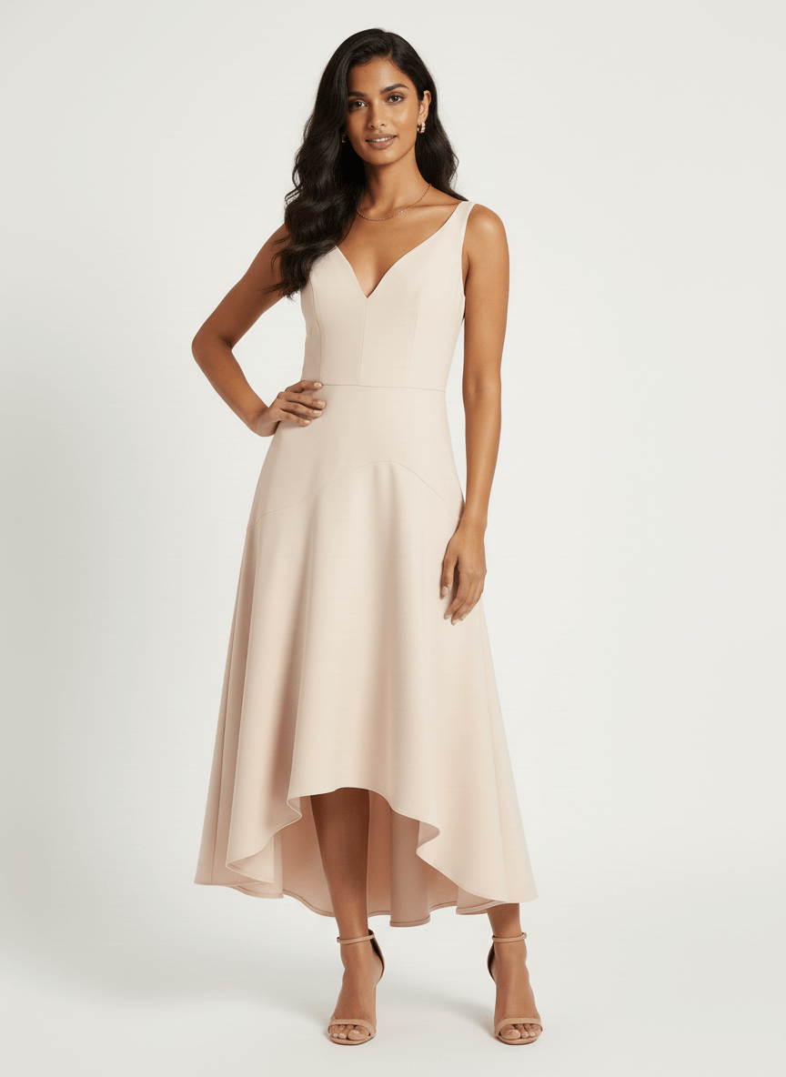 High-Low V-Neck Midi Dress