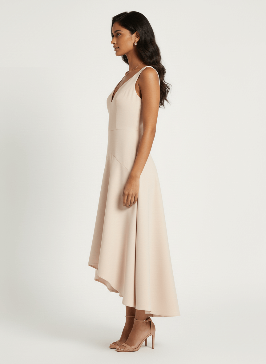 High-Low V-Neck Midi Dress
