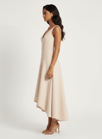 High-Low V-Neck Midi Dress