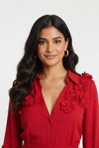 The Crimson Bloom Shirt Dress