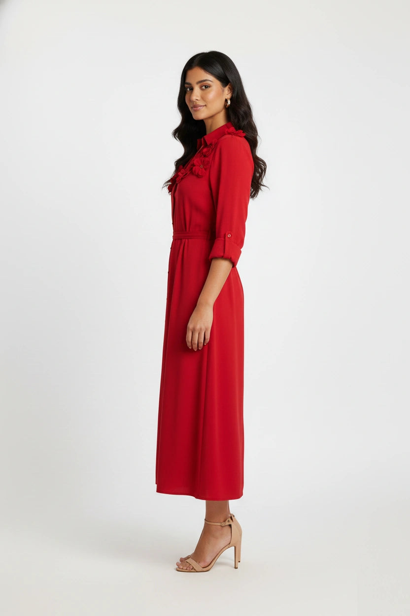 The Crimson Bloom Shirt Dress
