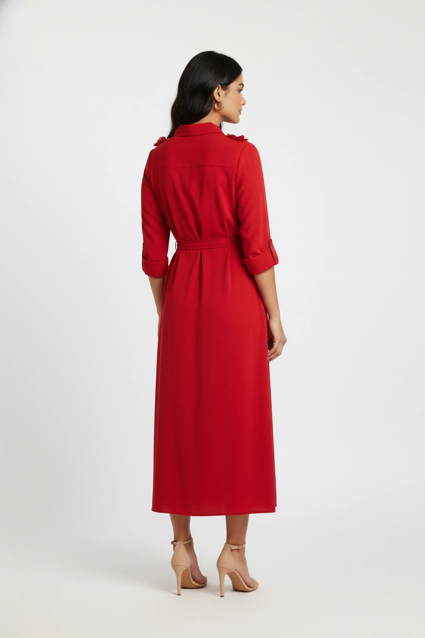 The Crimson Bloom Shirt Dress