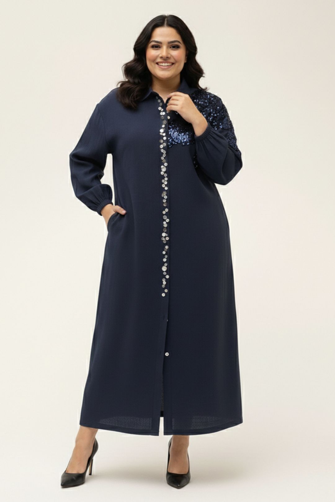 The Sequined buttoned Shirt Dress