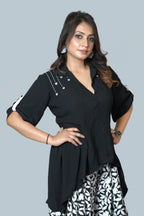 Embellished Asymmetric Black Top