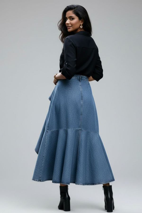 Denim flared skirt