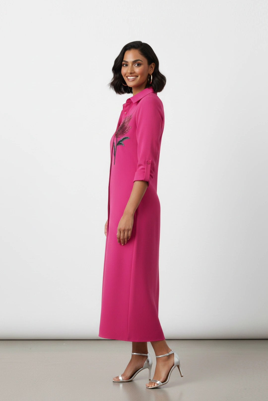 The Flora Noir Midi Shirt Dress