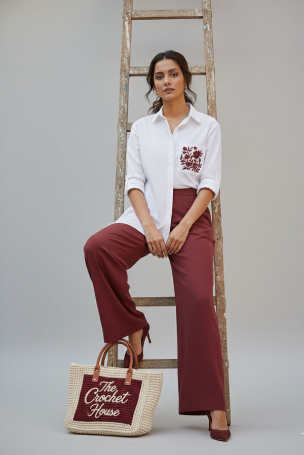Pearl white shirt and Burgundy Garden Coord set
