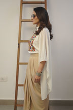 Fusion white Beige skirt set