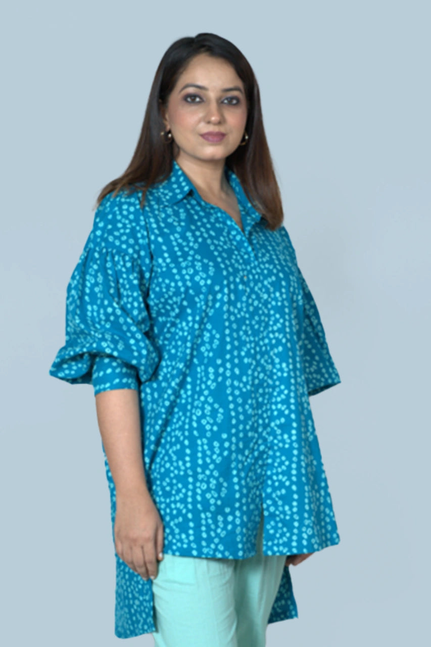 Bandhej Printed High Low Shirt