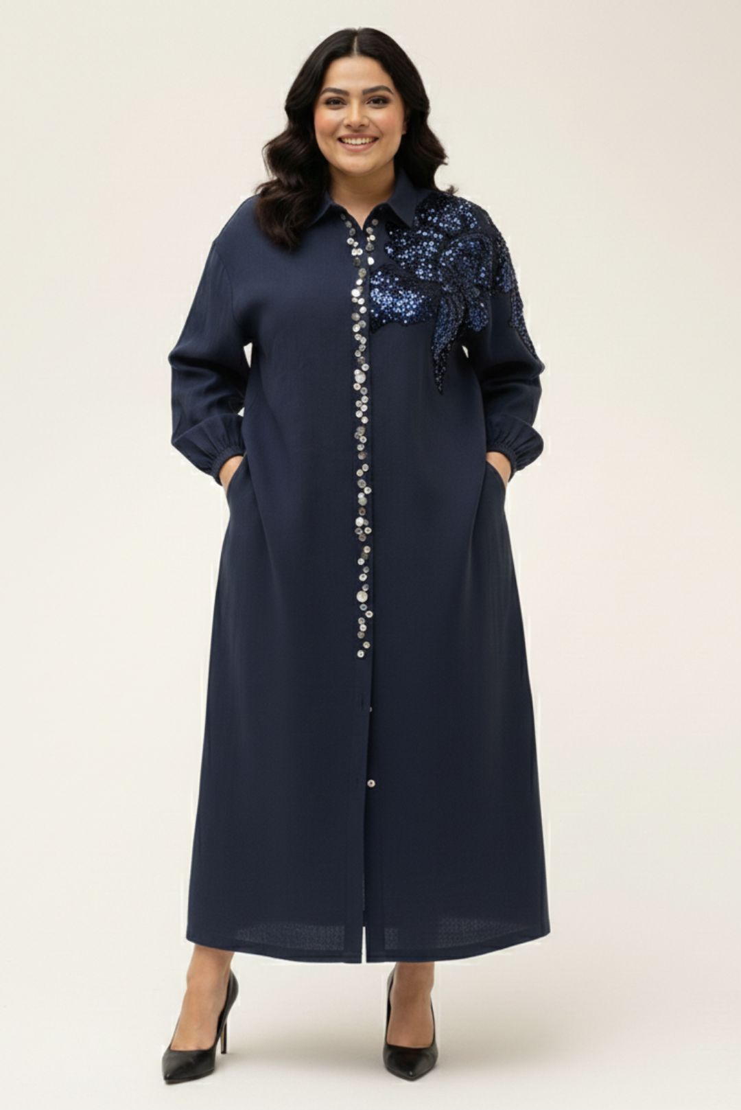 The Sequined buttoned Shirt Dress