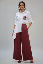 Pearl white shirt and Burgundy Garden Coord set