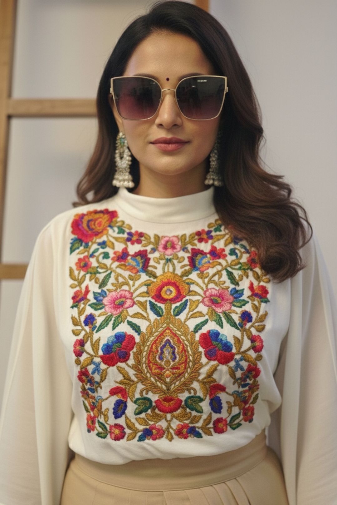 Fusion white Beige skirt set