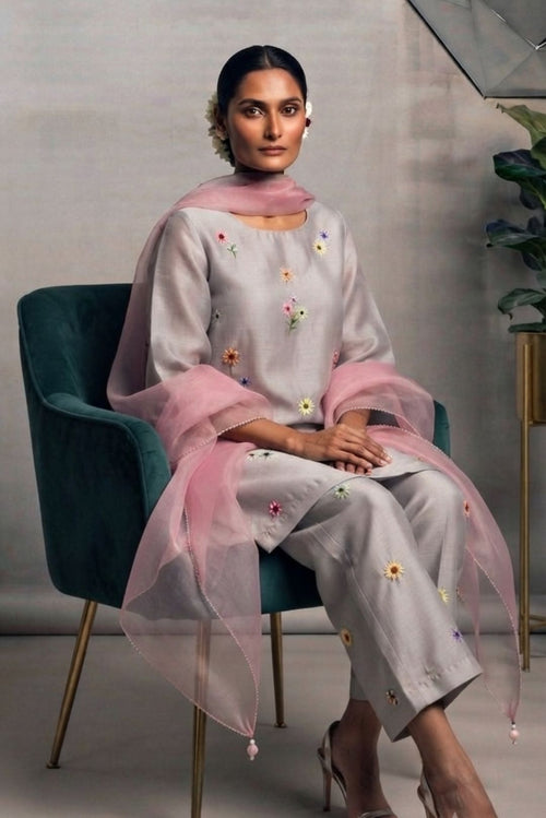 Chanderi kurta set with lining Dupatta- Organza