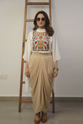 Fusion white Beige skirt set
