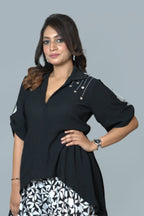 Embellished Asymmetric Black Top
