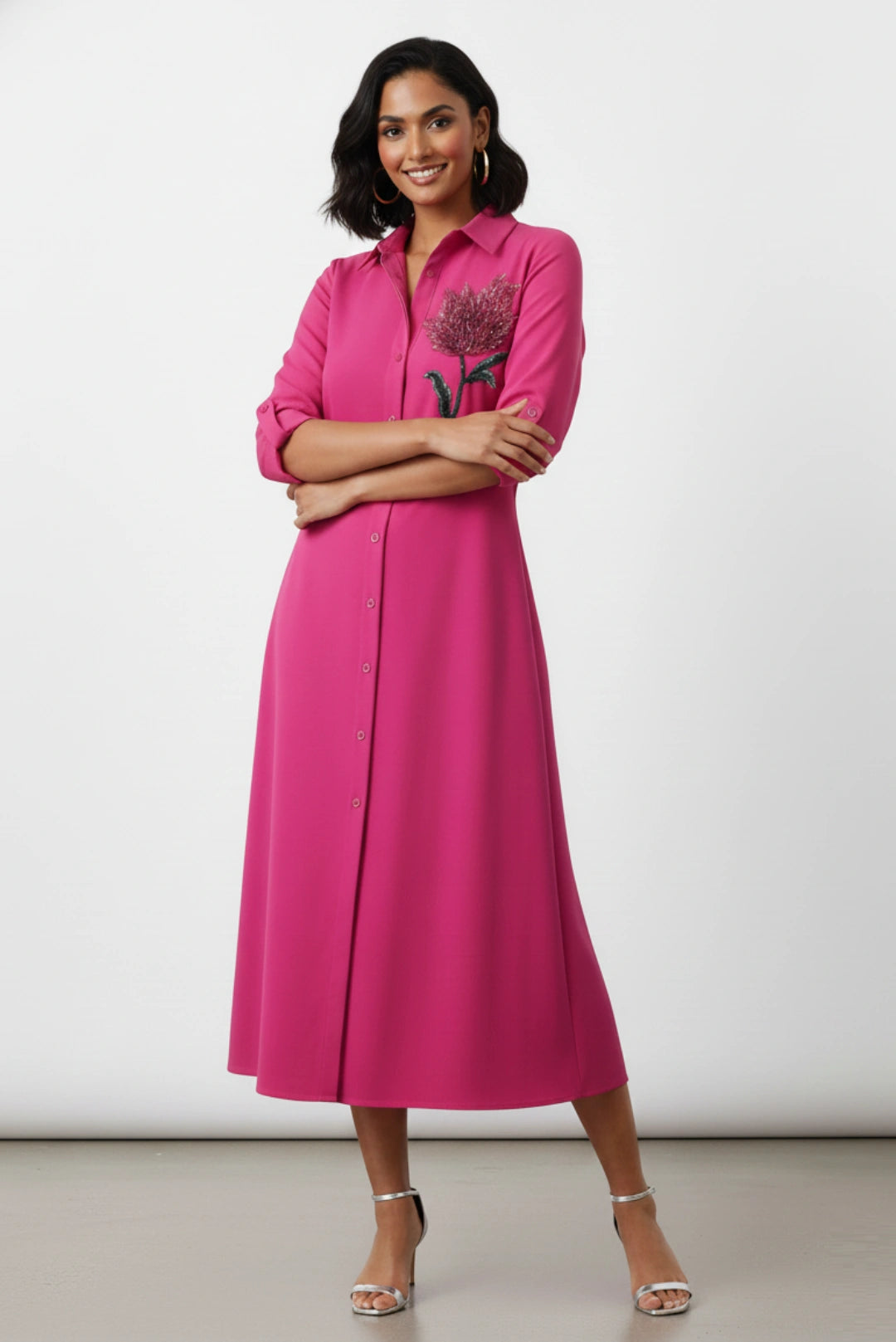 The Flora Noir Midi Shirt Dress