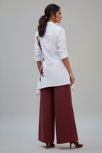 Pearl white shirt and Burgundy Garden Coord set