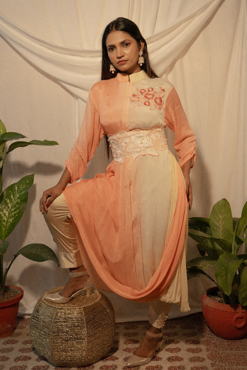 Ombre Draped Kurta with Pants