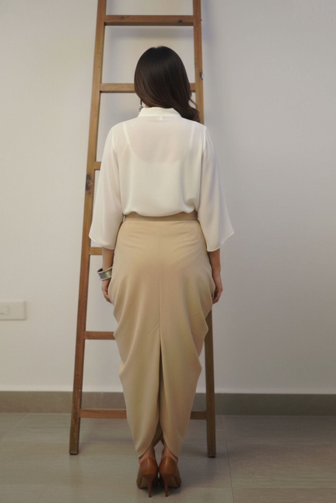 Fusion white Beige skirt set