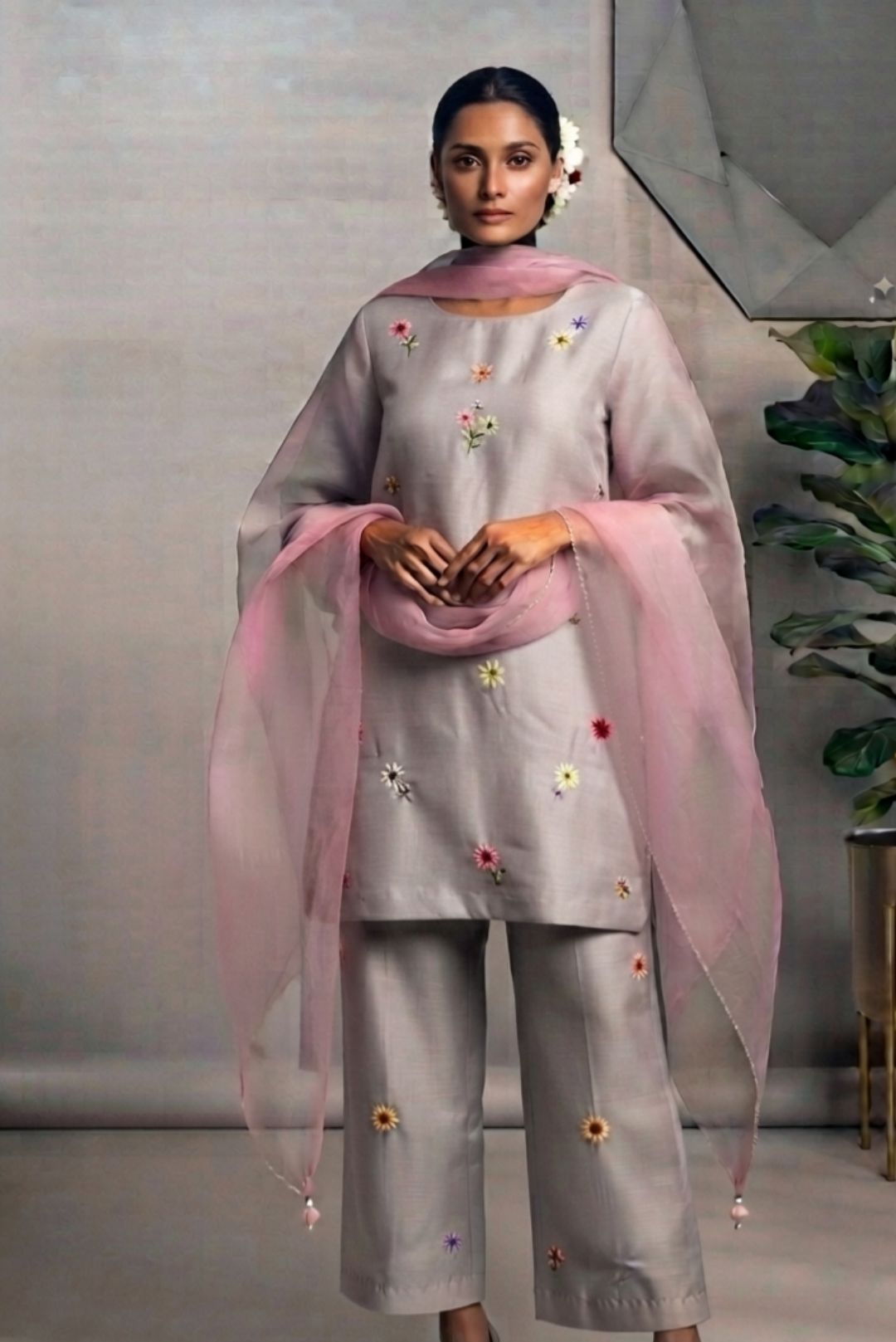 Chanderi kurta set with lining Dupatta- Organza
