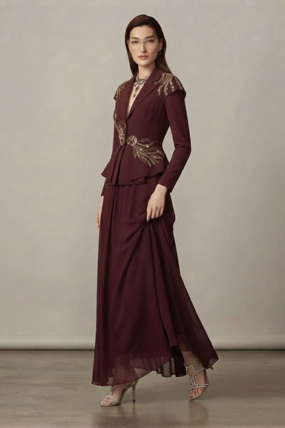 Midnight Peplum Blazzer with Skirt