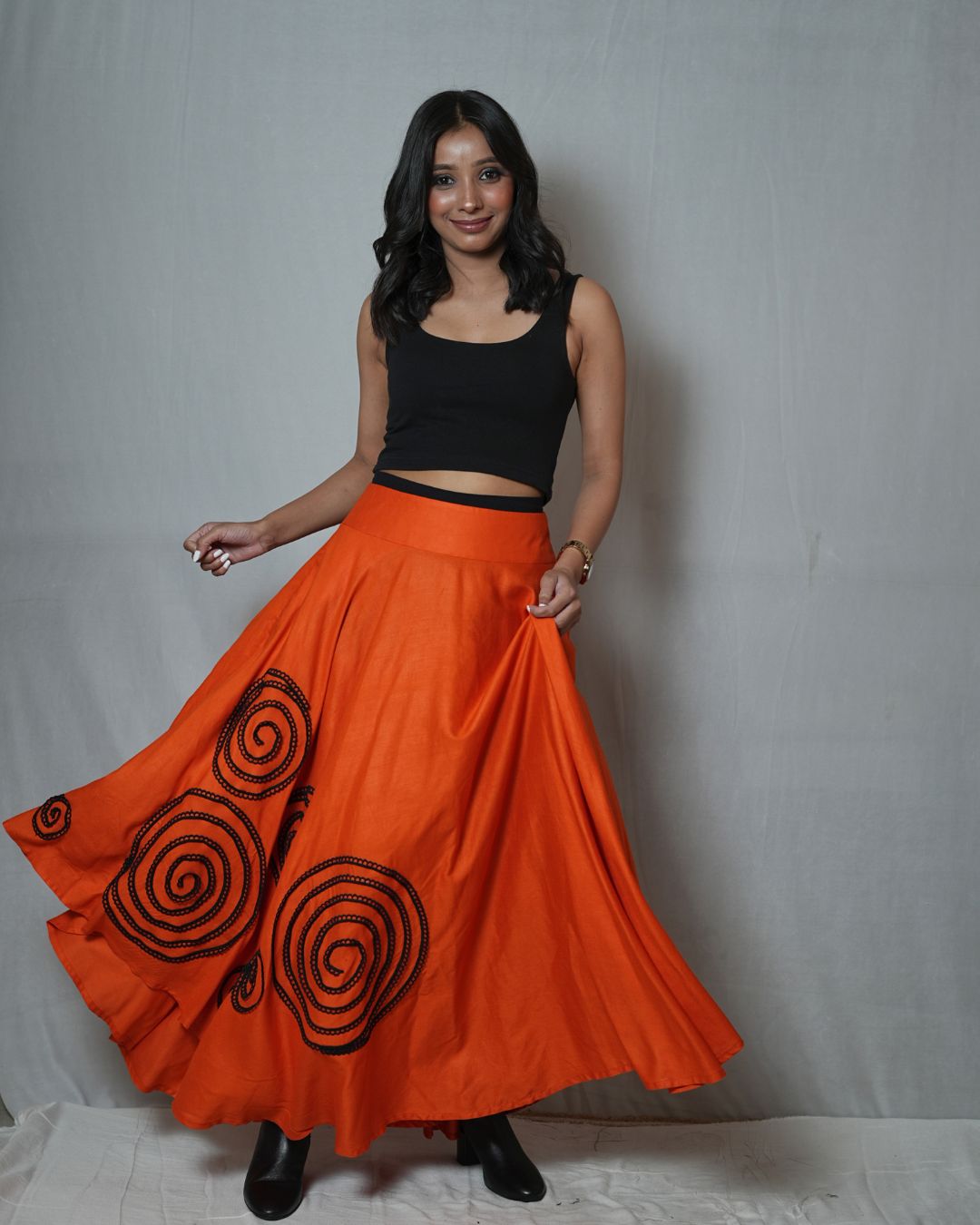 Orange Elegance Skirt – with Black Lace Detailing