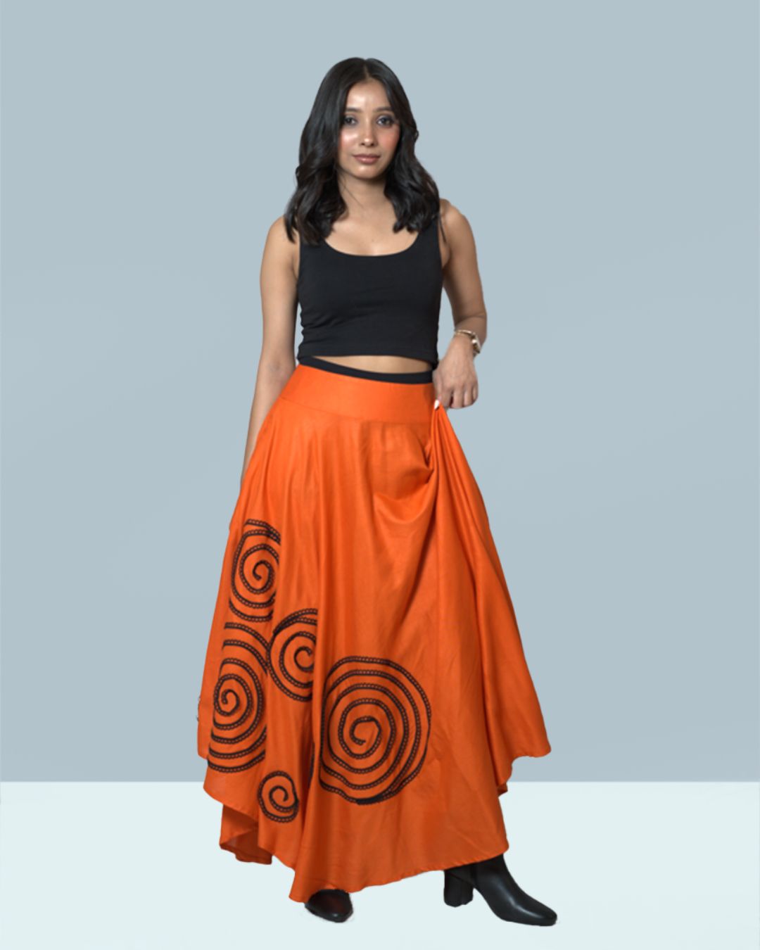 Orange Elegance Skirt – with Black Lace Detailing