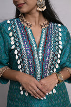 Teal Shell Work Dhoti Co-ord Set