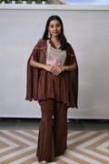Flared Cape Style  Brown Co-ord Set