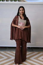 Flared Cape Style  Brown Co-ord Set