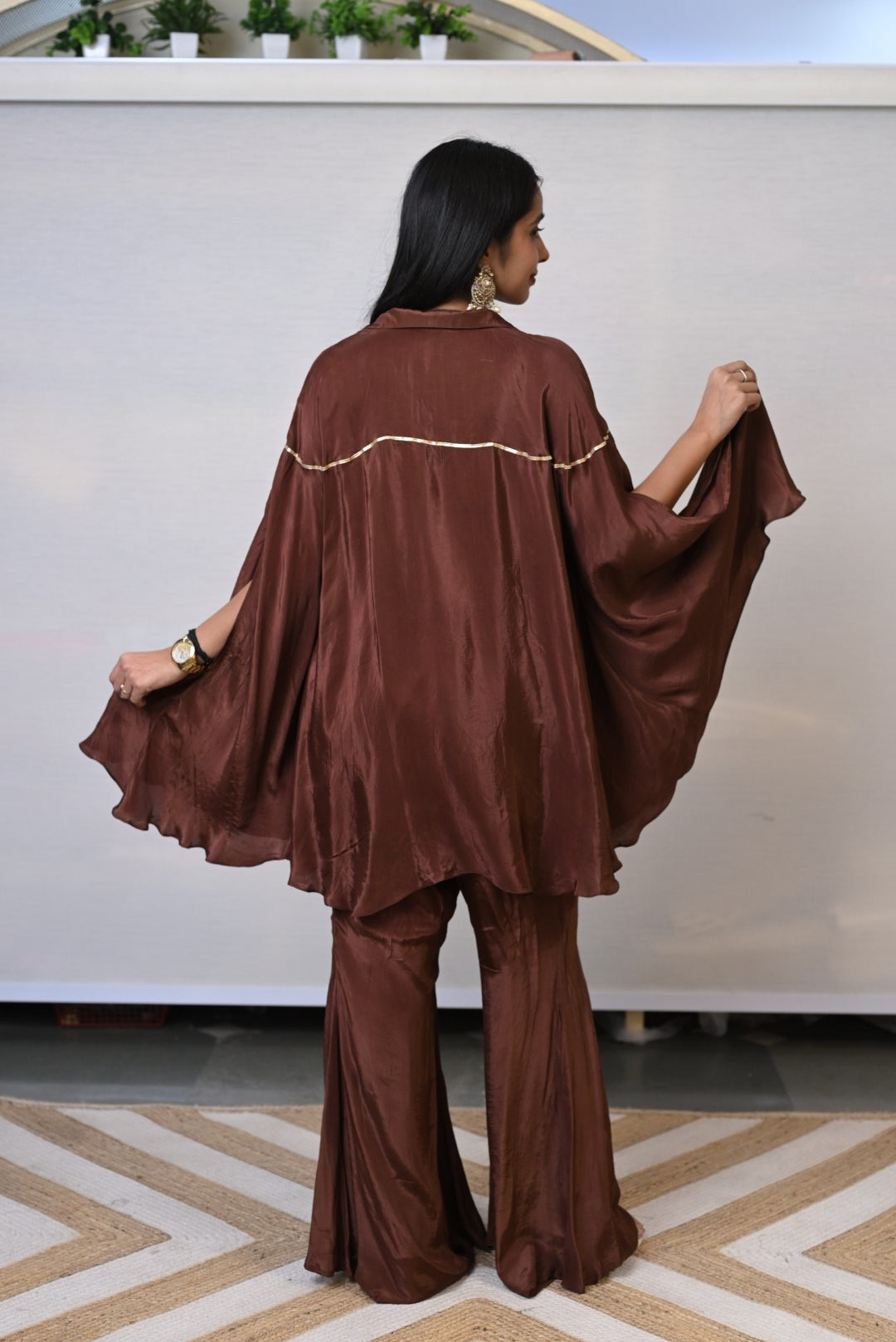 Flared Cape Style  Brown Co-ord Set