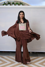 Flared Cape Style  Brown Co-ord Set