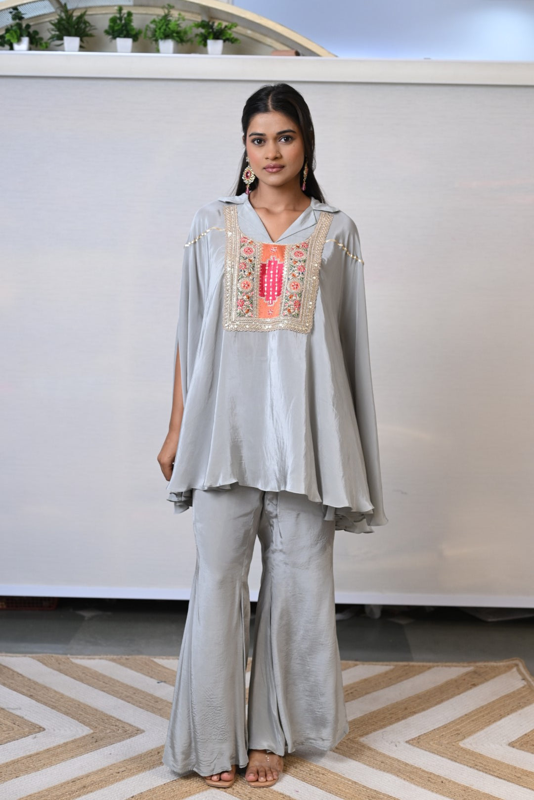 Flared Cape Style  Grey Co-ord Set