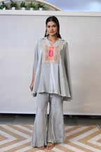 Flared Cape Style  Grey Co-ord Set