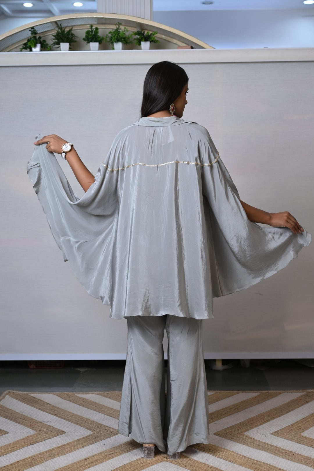 Flared Cape Style  Grey Co-ord Set