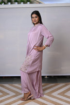 Mauve Embroidery Pleated Co-ord Set