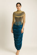 Gathers Skirt with Embroidery Cape