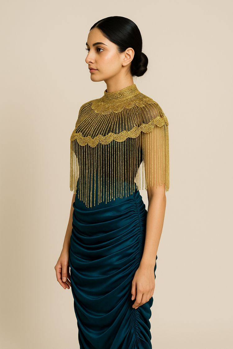 Gathers Skirt with Embroidery Cape