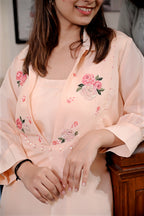 Peach Floral Embroidered Co-Ord Set with Palazzo Pants