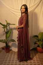 Pleated gown with shrug