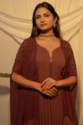 Pleated gown with shrug