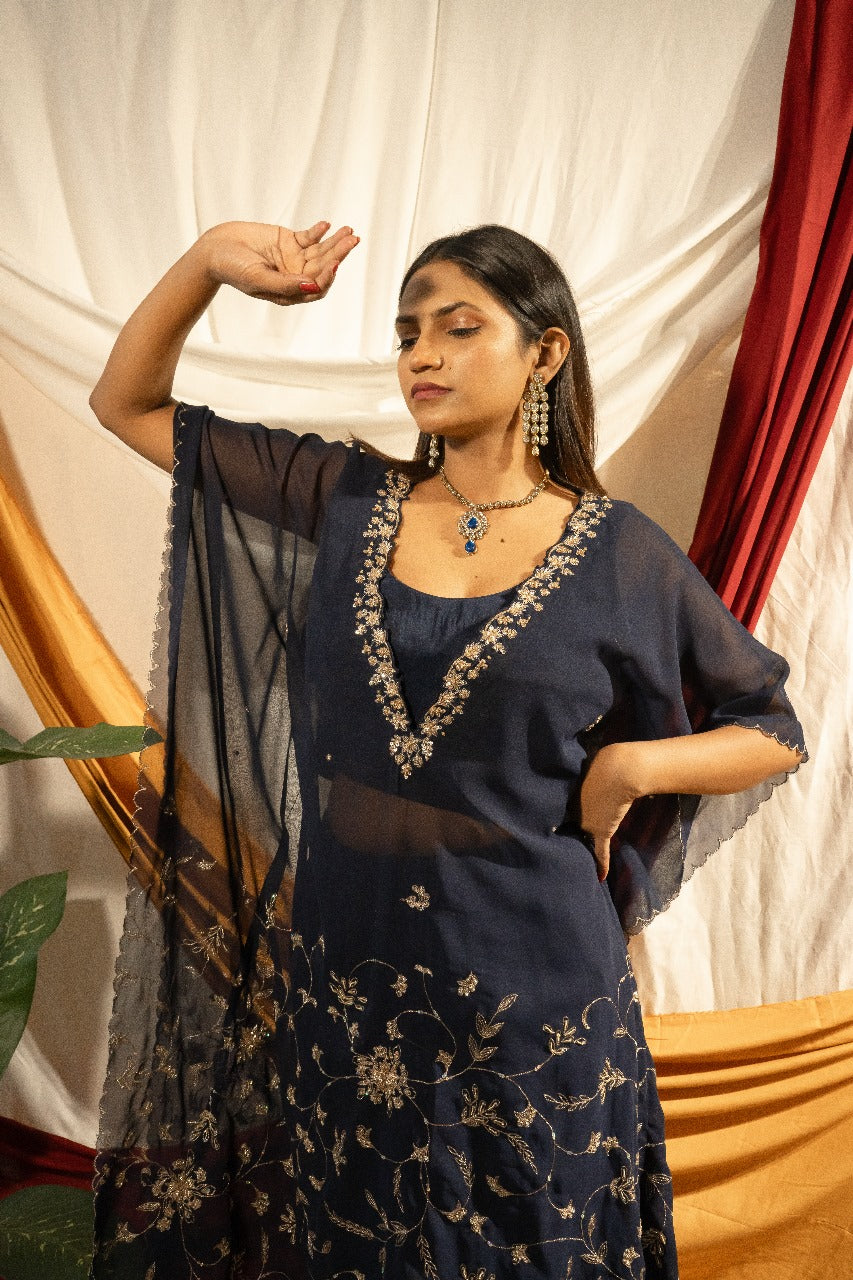 Embroidery kaftan set Blue