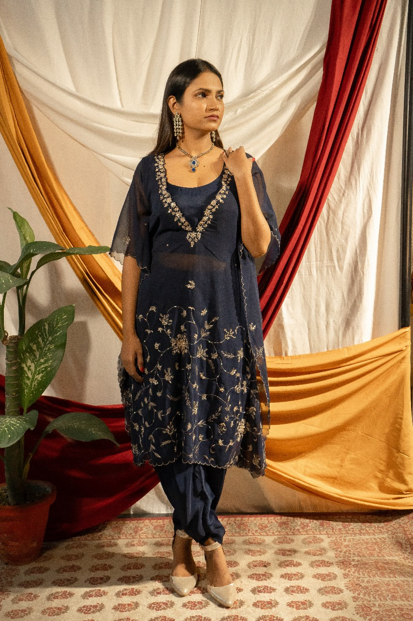 Embroidery kaftan set Blue