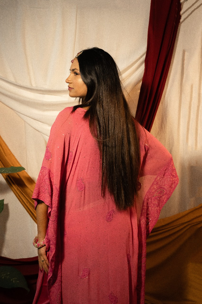 Chikankari mukesh work kaftan set