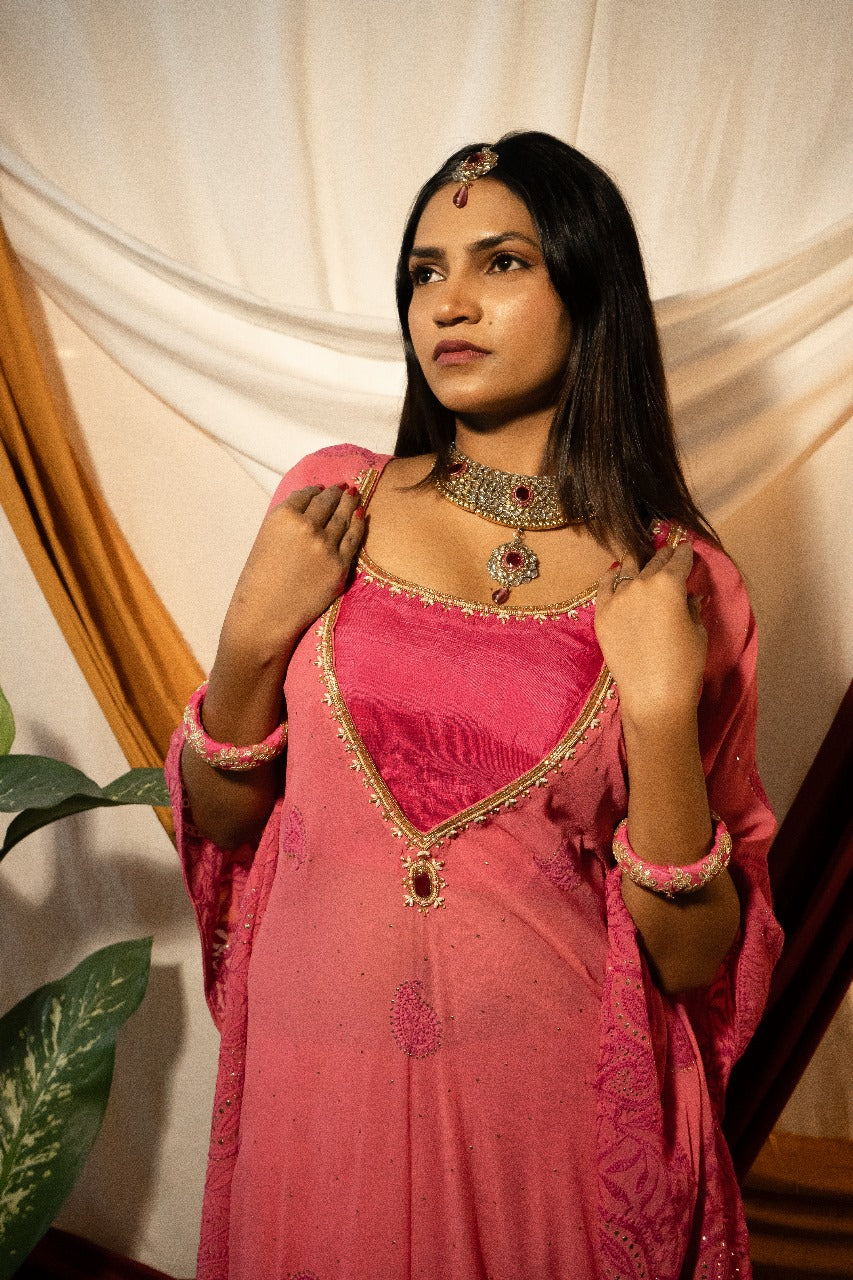 Chikankari mukesh work kaftan set