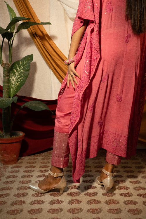 Chikankari mukesh work kaftan set
