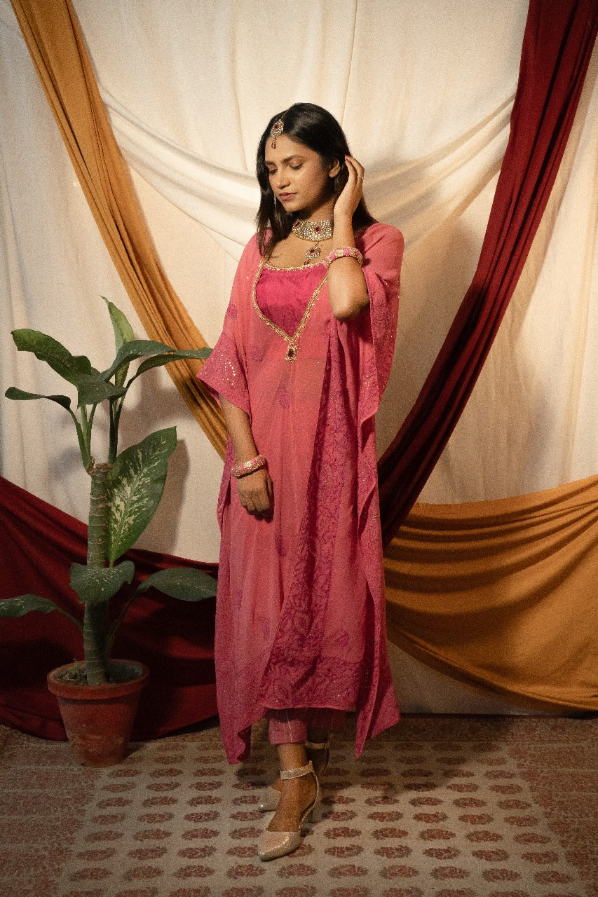 Chikankari mukesh work kaftan set