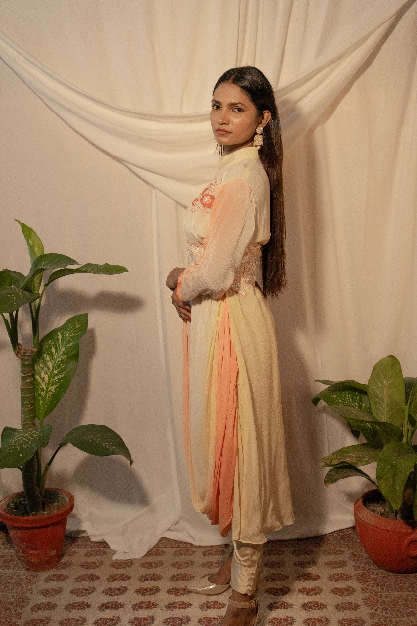 Ombre Draped Kurta with Pants